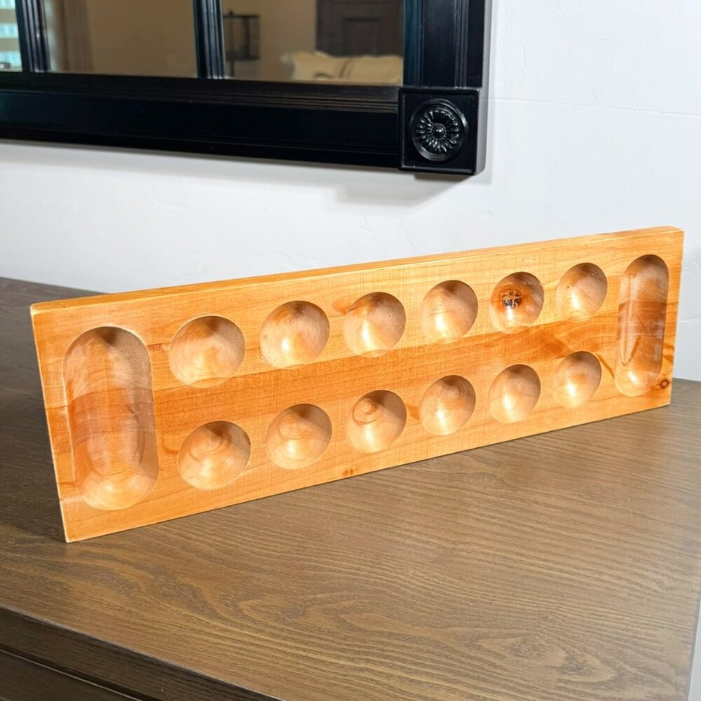 Solid Wood Mancala Game Board — Classic Strategy Game